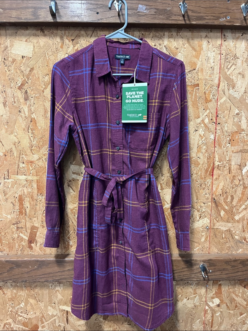 Toad&Co Plum Plaid Long-Sleeve Shirt Dress with Waist Tie